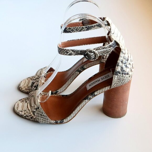 Steve Madden Sara Snakeskin Cylinder Heel Ankle Strap Sandals Size 7.5 - Picture 10 of 16